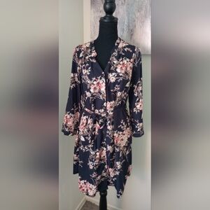 🍒41Hawthorn Floral button up dress w belt tie.Sz Small